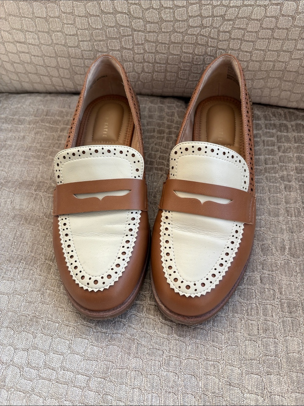 Kelly & Katie Two-Tone Brown and Cream Leather Loafers